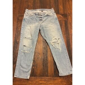 & Denim Light Wash Distressed Low Rise Boyfriend Jeans